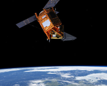 An artist's conception of the Sentinel-5P pollution monitoring satellite. Image courtesy of the European Space Agency (ESA).