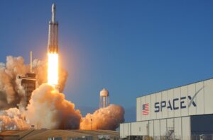 A Falcon Heavy rocket lofts Arabsat's 6A satellite from Kennedy Space Centre. Picture Courtesy SpaceX