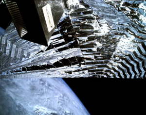 A camera captures drag sail deployment on TechDemoSat