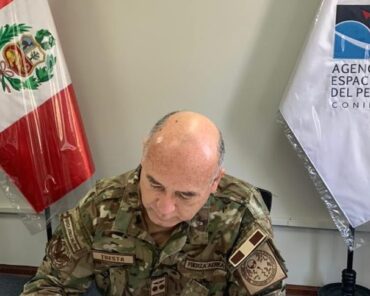 Maj. Gen. Javier Tuesta Marquez, of the National Commission on Aerospace Research and Development (CONIDA), Republic of Peru, signs a space data sharing MoU between his Peru and the United States. Image courtesy of U.S. Space Command