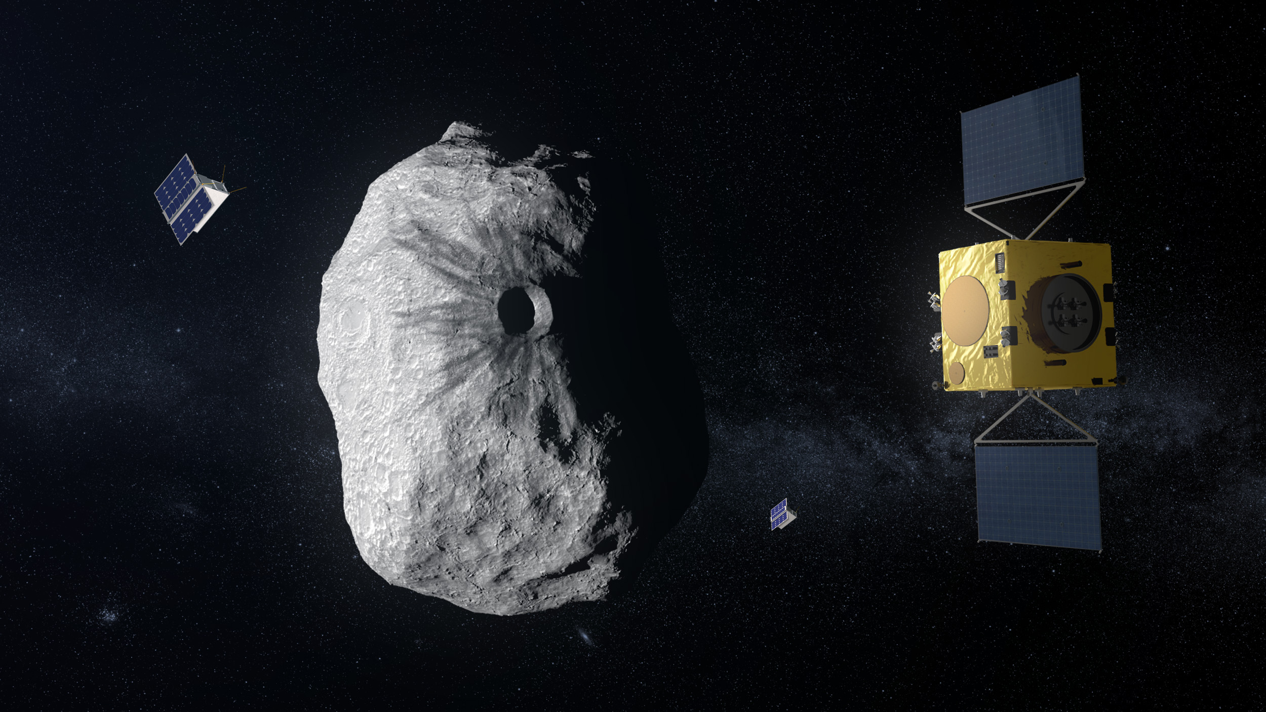 ESA’s Hera mission concept, humanity’s first mission to a binary asteroid. Copyright: ESA 2018
