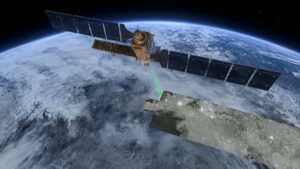 Copernicus Earth Observation Program satellite orbits above Earth