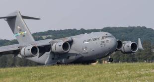 A C-17 Globemaster III assigned to the 436th Airlift Wing, Dover Air Force Base, DE, lands at Yokota Air Base, Japan, May 10, 2023. The two units assisted the U.S. Space Force Space Systems Command (SSC) to deliver a second payload to be hosted on Japan’s Geo-based Quasi-Zenith Satellite System. As the payloads arrive in Japan, the SSC program will then begin the next stage of integration with QZSS host satellites and prepare for launch, effectively unifying the two nations in space. Credit: Airman 1st Class Jarrett Smith.
