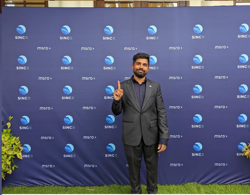 Greater Malé, Maldives 04.05.23 – Madin Maseeh, Founder & President of the young Maldives Space Research Organisation (MSRO) strikes a pose at the first Space for Island Nations Conference (SINC) 2023. Credit: MSRO.