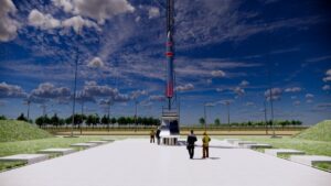 An artist’s impression of a rocket on the launch pad at the finished Koonibba Test Range. Credit Southern Range