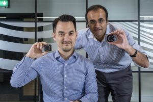 Charles Altuzarra and Yash Shah with Metahelios cameras. Credit Peter Devlin