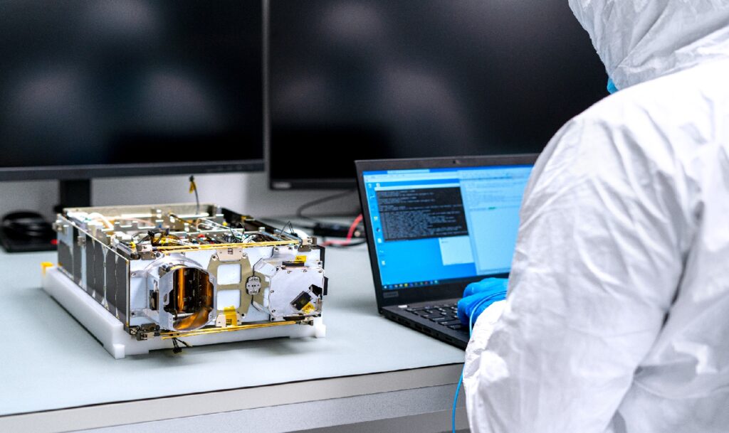 MACSAT Satellite during assembly. Credit Nanoavionics and OQ Technology