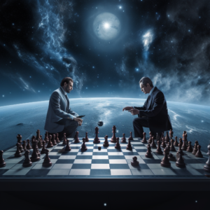 Two Satellites Communication Companies Battle. Credit Midjourney