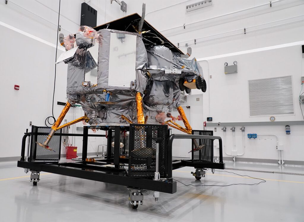 Astrobotic Peregrine lander arrived at a payload processing facility. Credit ULA