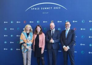 Josef Aschbacher, Matevž Frangež, and Tanja Permozer at the Space Summit in Seville