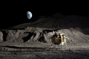 Artist's impression of Astrobotic's Peregrine lander on the surface of the moon. Credit Astrobiotic