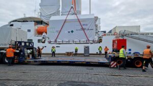 Sentinel-2C being loaded into Canopée cargo vessel
