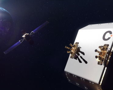Artistic impression of the ClearSpace servicer approaching its client satellite © ClearSpace