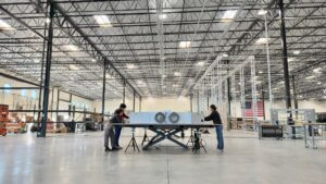 K2 Space engineers prepare a high-power satellite for testing at the company's recently opened Torrance manufacturing facility, where the team will scale production following its $110M Series B raise.