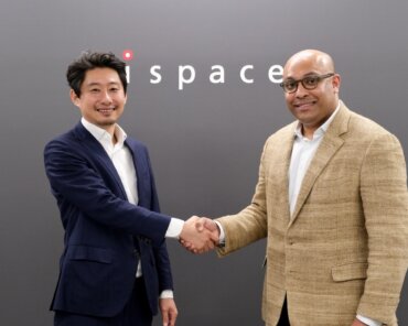 From Left: Takeshi Hakamada, Founder & CEO of ispace, inc., and Dr. Sakyasingha Dasgupta, Founder & CEO of EdgeCortix shake hands at a signing ceremony on Feb. 5, 2025, in Tokyo.