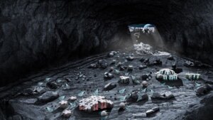 A computer-generated image of a potential lunar base constructed in the lunar lava tubes as planned for 2050.