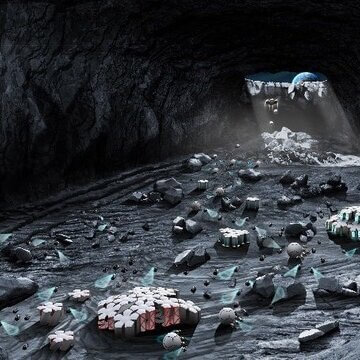 A computer-generated image of a potential lunar base constructed in the lunar lava tubes as planned for 2050.