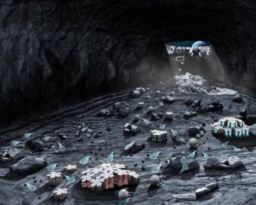 A computer-generated image of a potential lunar base constructed in the lunar lava tubes as planned for 2050.