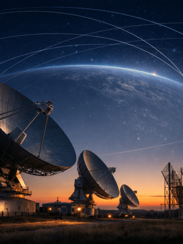 A ground station pointing towards space