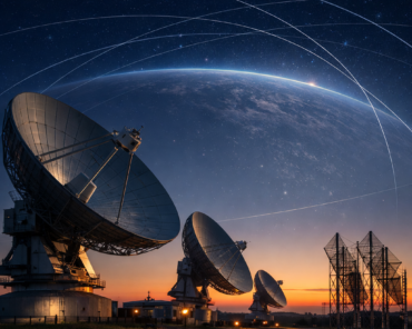 A ground station pointing towards space