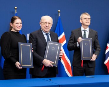 Cecilie Myrseth Norwegian Minister of Trade and Industry, Commissioner for Defence and Space Andrius Kubilius and HE Stefán Haukur Jóhannesson, Ambassador of Iceland to the EU; Credits: EU