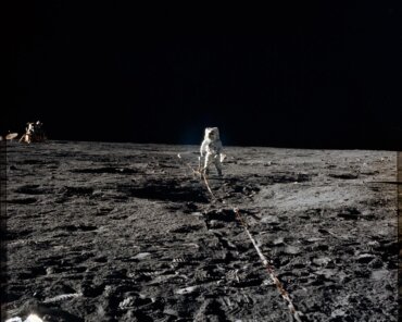 Astronaut Alan Bean deploys Lunar Surface Magnetometer on lunar surface; Credits: NASA
