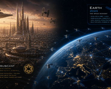 Coruscant vs. Earth - Where are we with space economy fiction vs. reality? Image: AI Generated