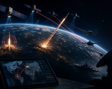 A conceptual depiction of space-based kill chain architectures, where sensing, data, and decision-making converge at machine speed. Credit: Image AI generated