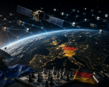 Concept illustration of a future European military satellite constellation, highlighting the strategic, industrial, and geopolitical challenges surrounding Germany's ambitions to strengthen sovereign space capabilities through large-scale orbital infrastructure. Illustration: SpaceWatch.Global / AI.