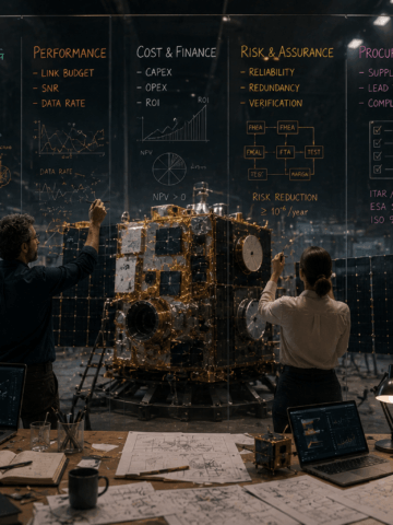 Researchers. Engineers. Investors. Procurement officers. Operators. Every perspective improves the spacecraft. Every handover changes it. Credit: SpaceWatch.Global/AI