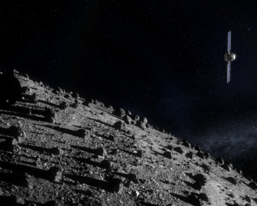ESA's Hera mission for planetary defence seen approaching the boulder-strewn Dimorphos asteroid. On 26 September 2022 NASA’s approximately half-tonne DART spacecraft impacted the boulder covered Dimorphos asteroid at a speed of 6.1 km/s. Credit: ESA-Science Office
