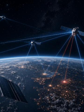 Space as a contested domain, where connectivity, interoperability and resilience increasingly shape strategic power. Image: SpaceWatch.Global/AI generated