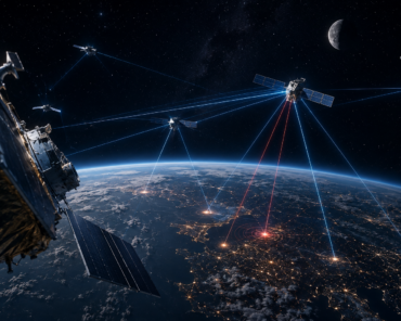 Space as a contested domain, where connectivity, interoperability and resilience increasingly shape strategic power. Image: SpaceWatch.Global/AI generated