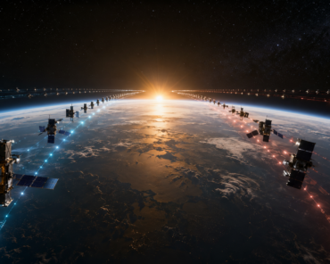 An increasingly crowded orbital environment raises a deceptively simple question: when multiple constellations converge on the same valuable orbital regime, who decides the rules of the road? Credit: SpaceWatch.Global / AI-generated illustration.