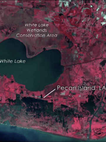 A satellite view of Vermillon Parish, Louisiana, part of a short video showing the coastline transformation from 1973 to 2011. Credit: NASA Scientific Visualization Studio, date of release 23 July 2012.