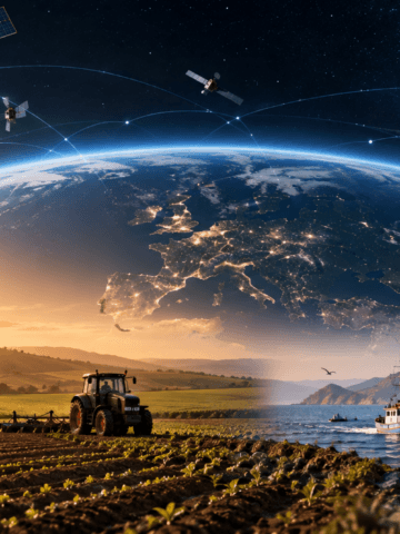 From navigation and weather forecasting to agriculture and maritime activities, space infrastructure supports everyday life in ways that often remain invisible to the public. Credit: SpaceWatch.Global / AI-generated image.