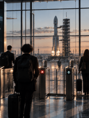 The space sector may look beyond borders, but access to its opportunities still depends heavily on which borders you are allowed to cross. Passports, visas and nationality requirements can determine who gets through the gate long before talent enters the equation. Credit: SpaceWatchGL/AI Illustrated
