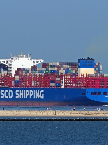 A COSCO container vessel. US officials have alleged that vessels operated by the Chinese state-owned shipping group have been used for intelligence collection, claims rejected by Beijing. Credit: hpgruesen/pixabay