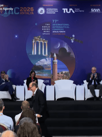 ESA's session on Europe's exploration ambition put Director General Josef Aschbacher on stage with CNES chairman François Jacq, ASI special commissioner Mario Cospito, Spanish Space Agency director Juan Carlos Cortés, Slovenia's Tanja Permozer and senior representatives of DLR and the UK Space Agency.
Credit: Screenshot IAC 2026 Livestream