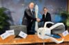 Luc Piguet ClearSpace CEO and co-founder and Stephane Israel Arianespace CEO signing a contract for the launch of the ClearSpace 1 mission due in 2026.
